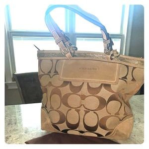Coach Khaki Beaded Canvas Tote